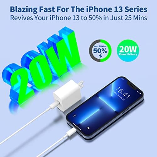 אייפון דו-מארז 14 13 12 11 מטען מהיר, [Apple MFI Certified] iPhone 20W USB-C מטען קיר מהיר עם 2x 6ft typec לכבלי